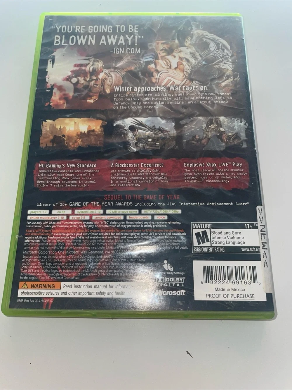 Gears of War 2 Xbox 360 - Complete CIB With Manual